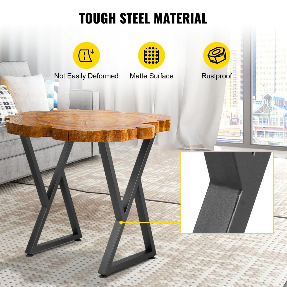 VEVOR tafelpoten, 28 x 18 inch tafelpoten, set van 2, robuuste bankpoten, Z-vormige metalen tafelpoten, smeedijzeren tafelonderstel, doe-het-zelf meubels voor eettafel met rubberen vloerbeschermers, mat