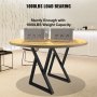 VEVOR metal table legs supporting a round wooden tabletop with 1000lbs weight capacity.