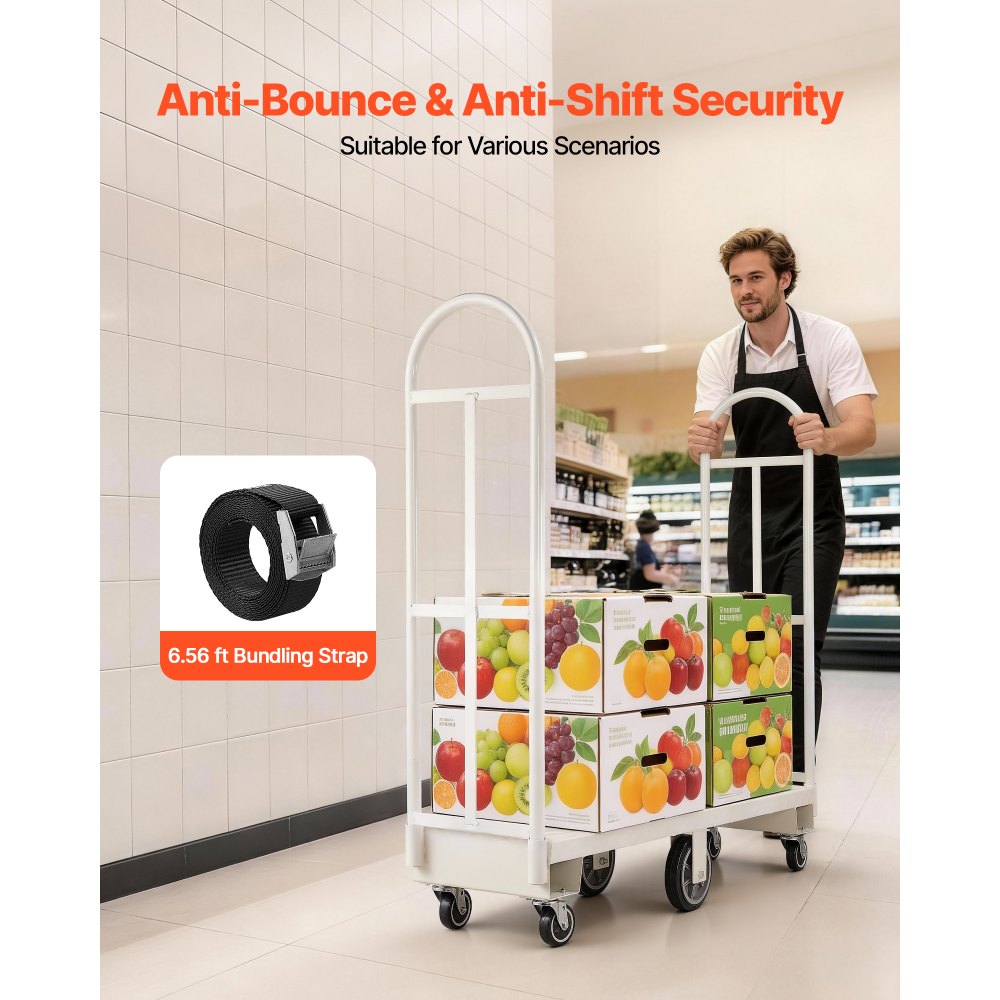 VEVOR platformwagen 907 kg, zware transportwagen, industriële magazijnwagen met 6 wielen en twee afneembare handgrepen, voor magazijnen, werkplaatsen, fabrieken, 1525x410x1510 mm rolwagen