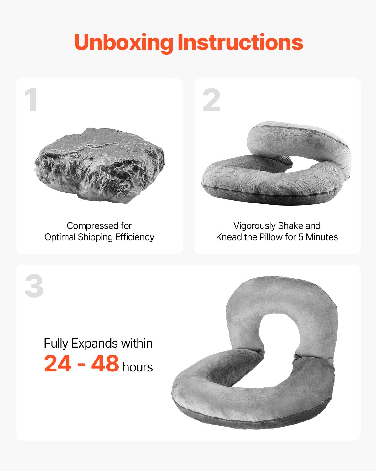 VEVOR Reading Pillow, Large Size U-Shaped Sitting up Pillow, Washable Bed Pillow with Soft Velvet, Bed Rest Back Pillow, Ideal for Reading, Gaming, Resting, Working, Grey