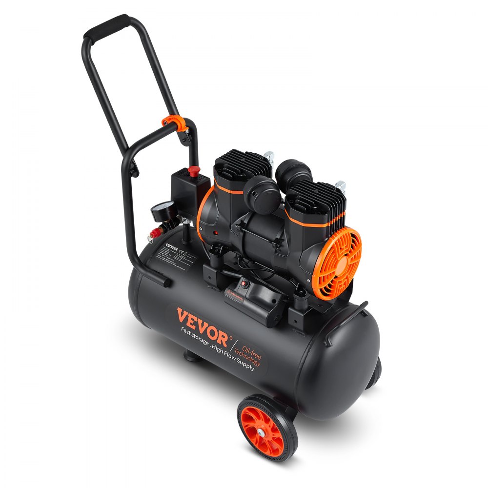 VEVOR Stille Luchtcompressor 2800 RPM Fluistercompressor 70 dB Olievrije Compressor met 2 Wielen 24L Tank 6-8 Bar 1450W (2HP) 3,5 MPa Autoreparaties Spuitlakken Houtbewerking