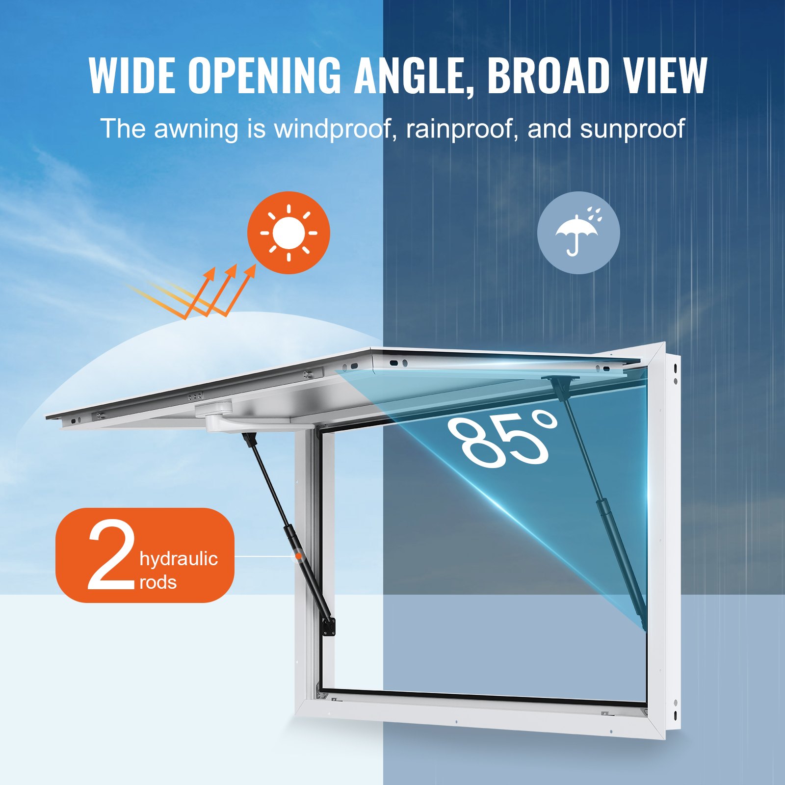 VEVOR Food Truck Raam 1220 x 915 mm Aluminiumlegering Food Truck Service Raam, Draaibaar tot 85° Serveerraam met Luifeldeur en Trekhaak, voor Food Trucks