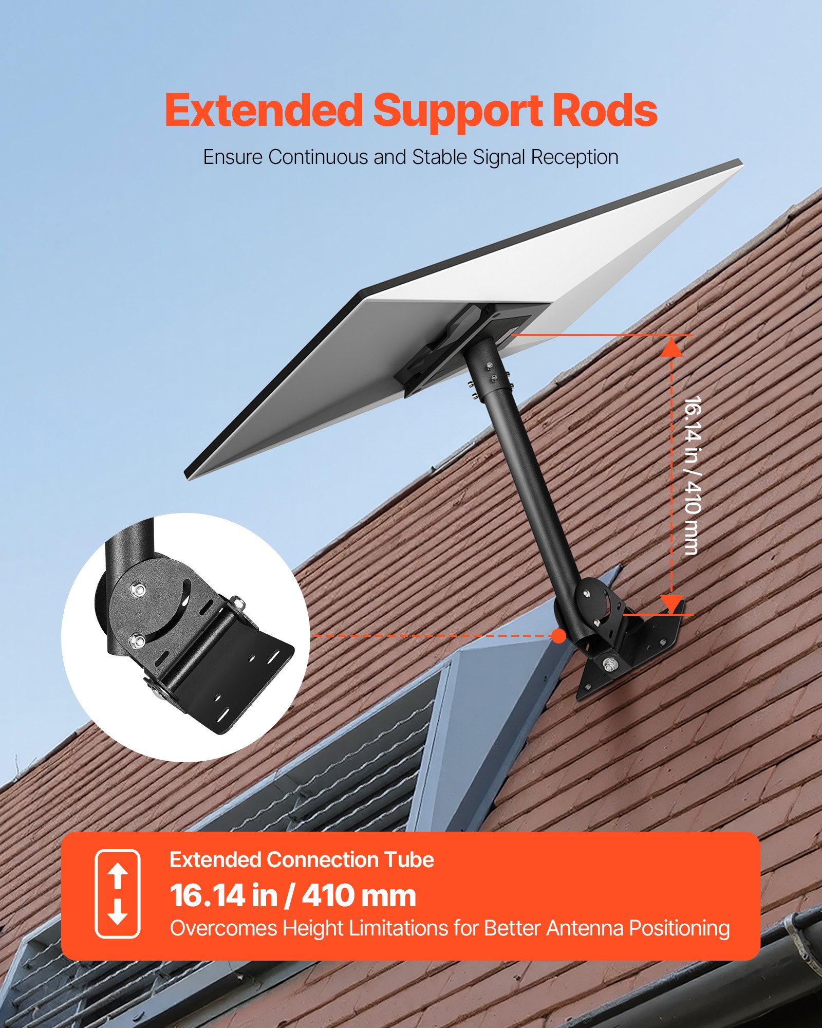 VEVOR Starlink Gen 3 Roof Mount, 30-150° Adjustable Angle Mounting Roof Pole Adapter, Heavy-Duty Steel Starlink Standard Gen 3 Pipe Kit, Compatible with Gen3 and V3, Easy to Assembly, Black