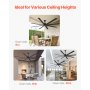 VEVOR 213 cm Ceiling Fan No Light, 6-Speed Remote Control, Aluminum 8-Blade, Reversible DC Motor, Modern Low Profile Flush Mount Exterior Fan for Bedroom, Living Room, Patio, Indoor/Outdoor, Black