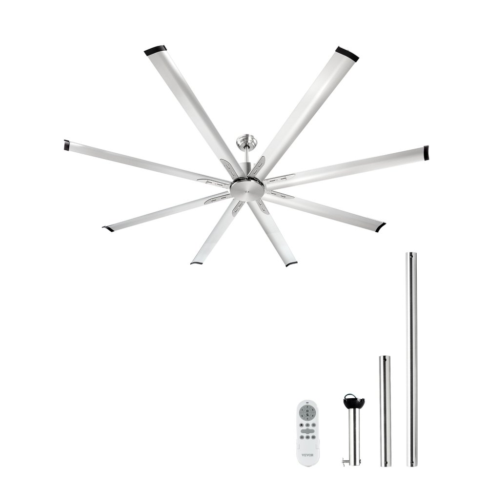 VEVOR 213 cm Ceiling Fan No Light, 6-Speed Remote Control, Aluminum 8-Blade, Reversible DC Motor, Modern Low Profile Flush Mount Fan for Bedroom, Living Room, Patio, Indoor/Outdoor, Brushed Nickel