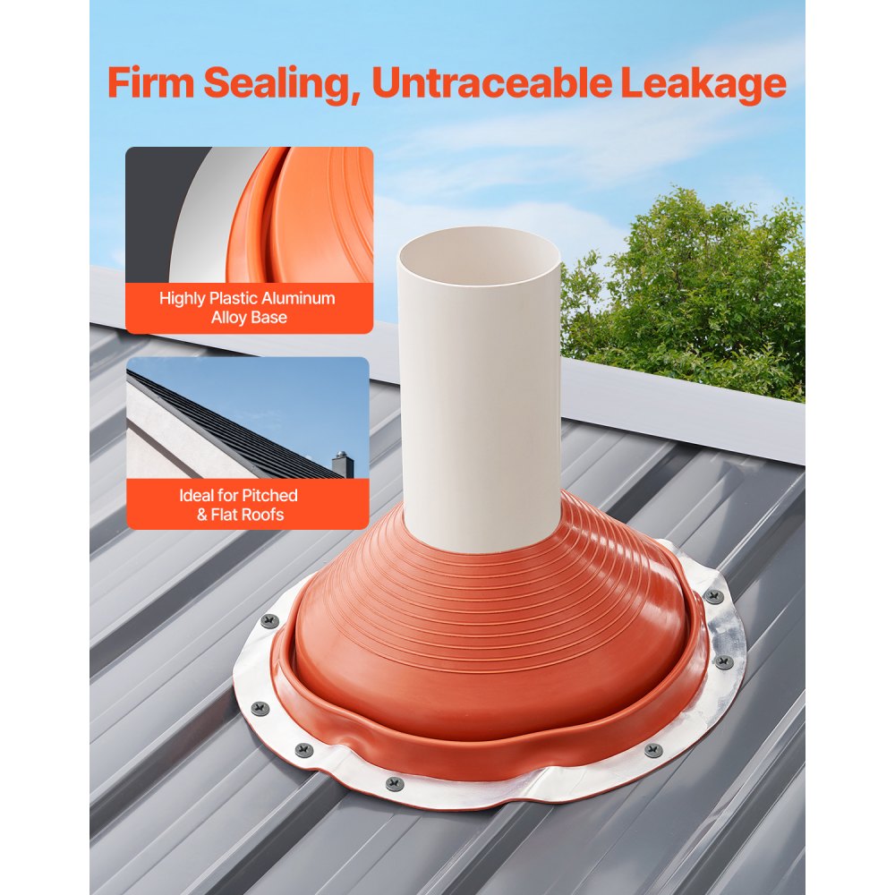 VEVOR Roof Pipe Flashing Boot, Fit Pipe OD 10" to 19", Flexible Silicone Roofing Jack Pipe Flashing, High Temp -101℉ to 437℉, Lasting Round Red Metal Base, for Chimney, Wood Stove & Outdoor Vent Pipe