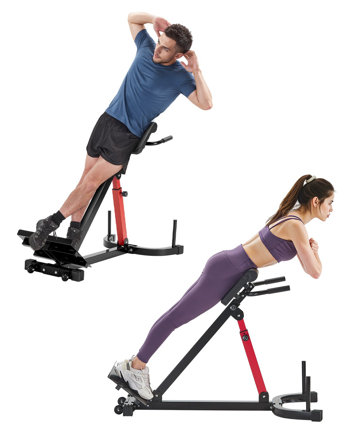 VEVOR Multifunctionele Hyperextension Bank Rugverlenging Romeinse Stoel (Koolstofstaal) 158 kg Dragende Rollende Rugtrainer Fitness Halterbank Home Gym