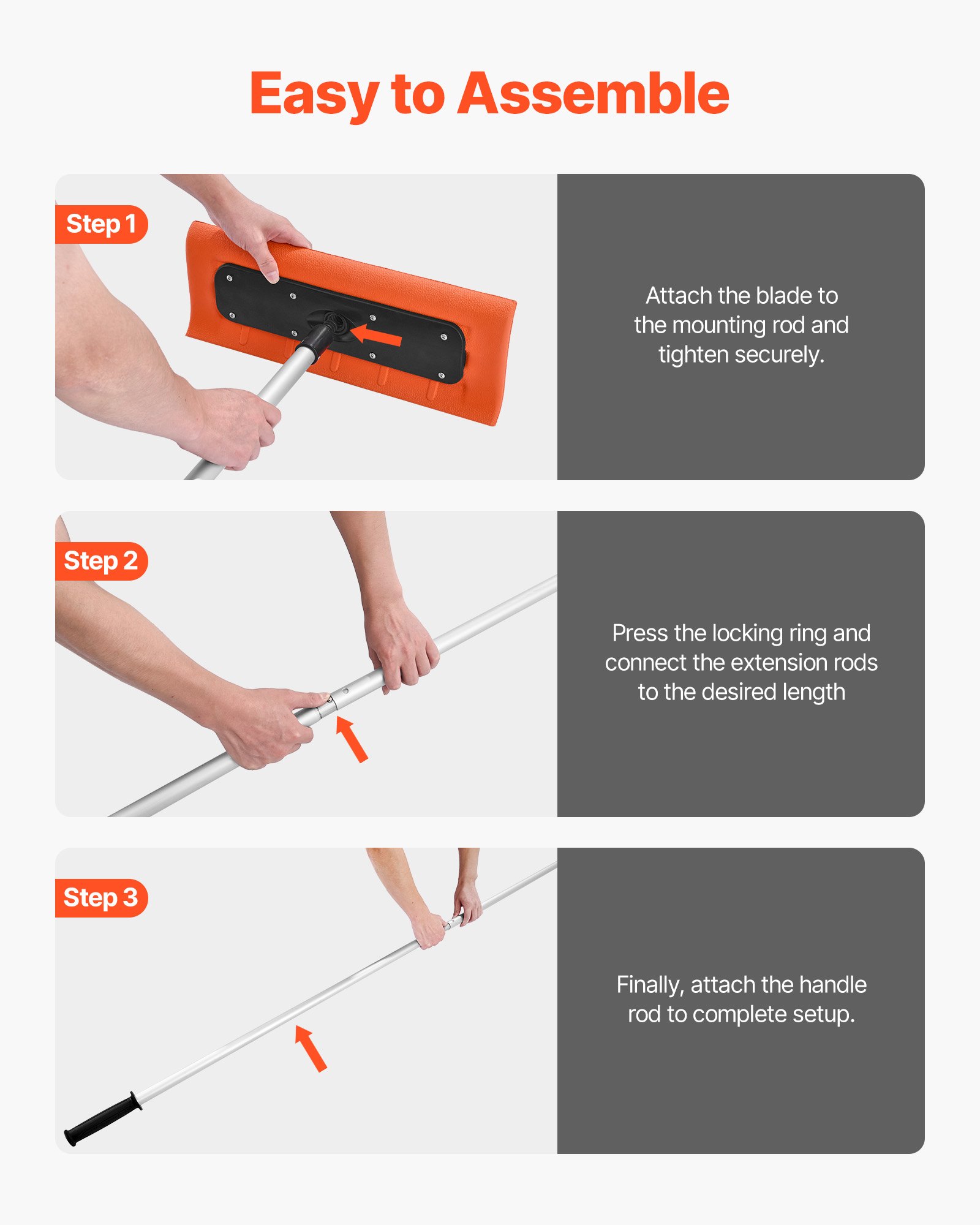 VEVOR Snow Roof Rake, 17.7 in Foam Blade, 7.3-18.4 ft Adjustable Roof Snow Scraper, Extension Tubes & Non-Slip Handle, Lightweight Snows Removal Tool for House Leaves Debris Clearing