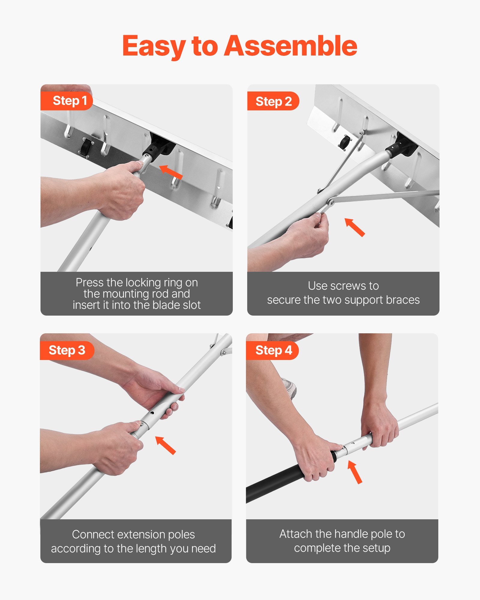 VEVOR Sneeuwdakhark, 66 cm aluminium blad, 142–606 cm verstelbare sneeuwschuiver met wielen, sneeuwruimgereedschap met antislip handvat, dakhark voor het verwijderen van bladeren en sneeuw