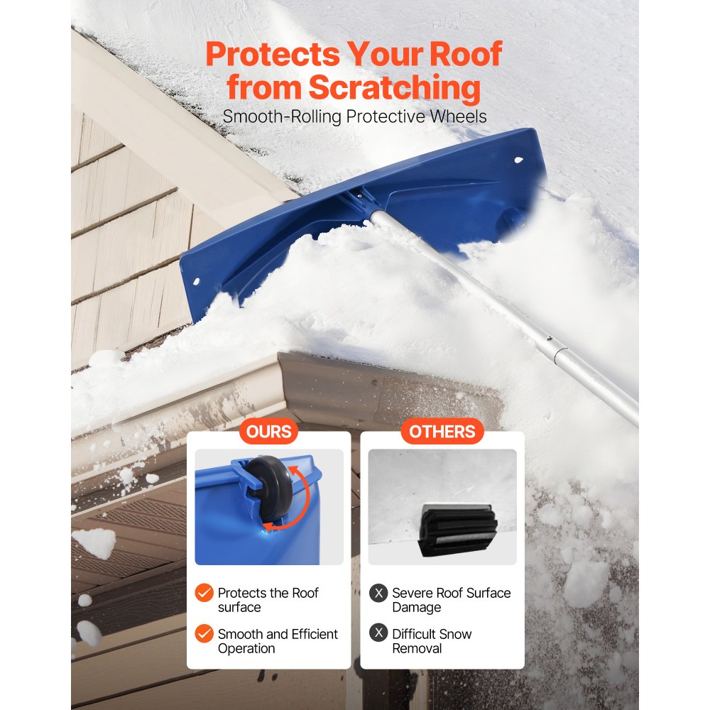VEVOR Sneeuwdakhark, 60 cm PP-blad, 118-555 mm verstelbare sneeuwschuiver met wielen, sneeuwruimgereedschap met antislip handvat, dakhark voor het verwijderen van bladeren en sneeuw