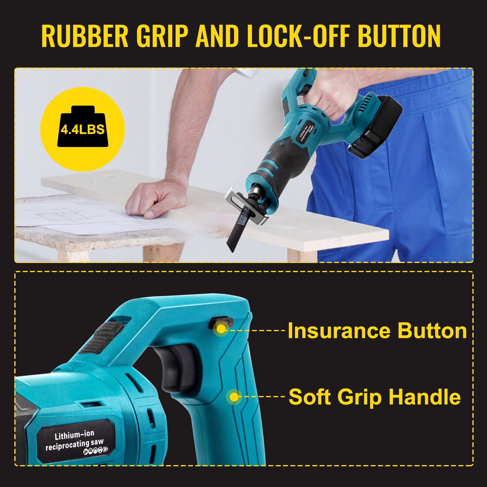 VEVOR Accu-reciprozaag Reciprozaag met variabele snelheid 18V 2 batterij