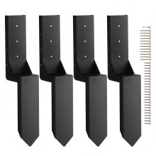 VEVOR Hekpaalanker Reparatieset 4-pack Binnendiameter 3,5 x 3,5 inch Stalen hekpaalsteunanker Grondpen voor het repareren van scheve, gebroken houten hekpalen Wikkel