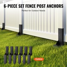 VEVOR Fence Post Anchor Repair Kit, 6 Pack Inner Diameter 3.5 x3.5 Inches Heavy Duty Steel Fence Post Support Stakes, Anchor Ground Spike for Repair Tilted, Broken Wood Fence Post, Enveloping