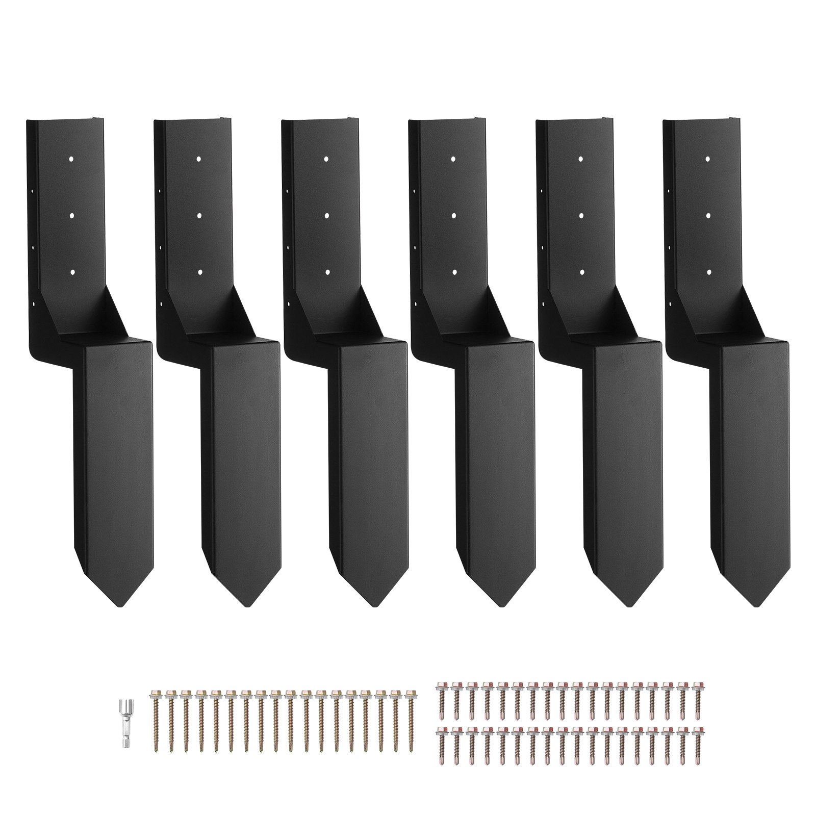 VEVOR Hekpaalanker Reparatieset 6-pack Binnendiameter 3,5 x 3,5 inch Stalen hekpaalsteunanker Grondpen voor het repareren van scheve, gebroken houten hekpalen Wikkel