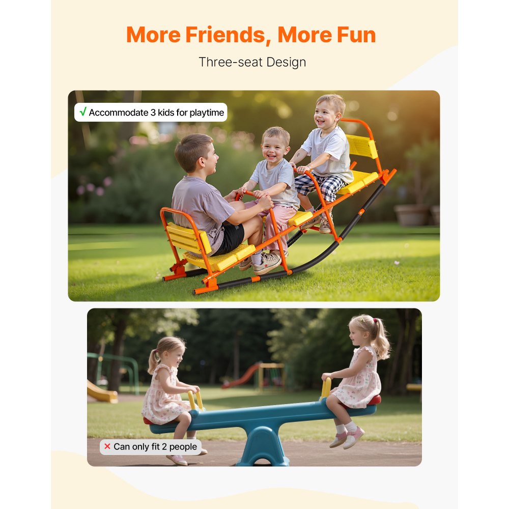 VEVOR Kids Seesaw, 200 lbs Load Capacity, Metal Rocking Teeter Totter with Handles, Toddler Seesaw for Children Aged 3+, Kids Outdoor Playground Equipment for Lawn, Backyard, Playground, 2 Seats