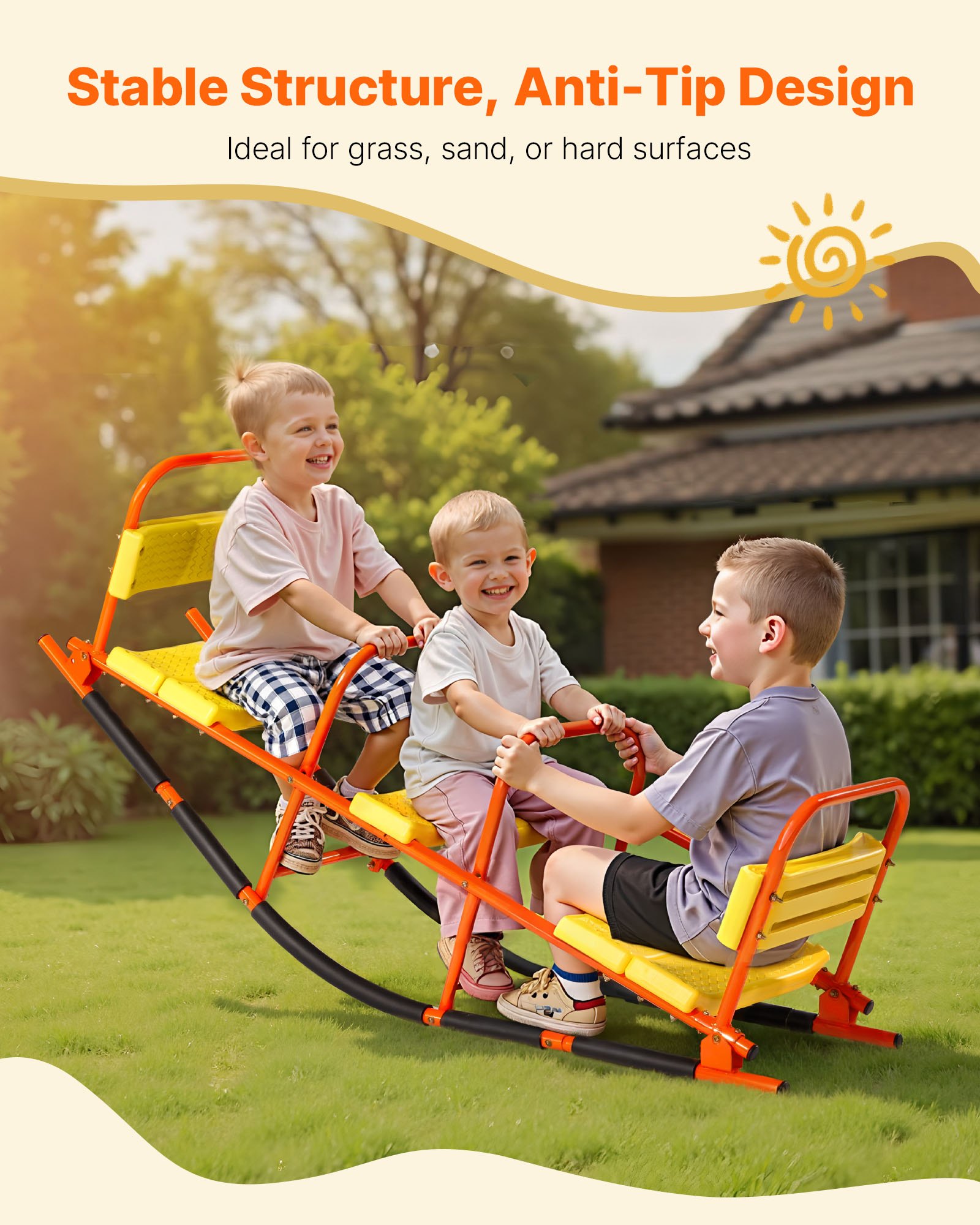VEVOR Kids Seesaw, 200 lbs Load Capacity, Metal Rocking Teeter Totter with Handles, Toddler Seesaw for Children Aged 3+, Kids Outdoor Playground Equipment for Lawn, Backyard, Playground, 2 Seats