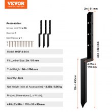 VEVOR Reparatieset voor hekpaalanker, 4 stuks, binnendiameter 51 x 51 mm, zware stalen hekpaalsteunpalen, ankergrondpen voor het repareren van kromme, gebroken houten hekpalen