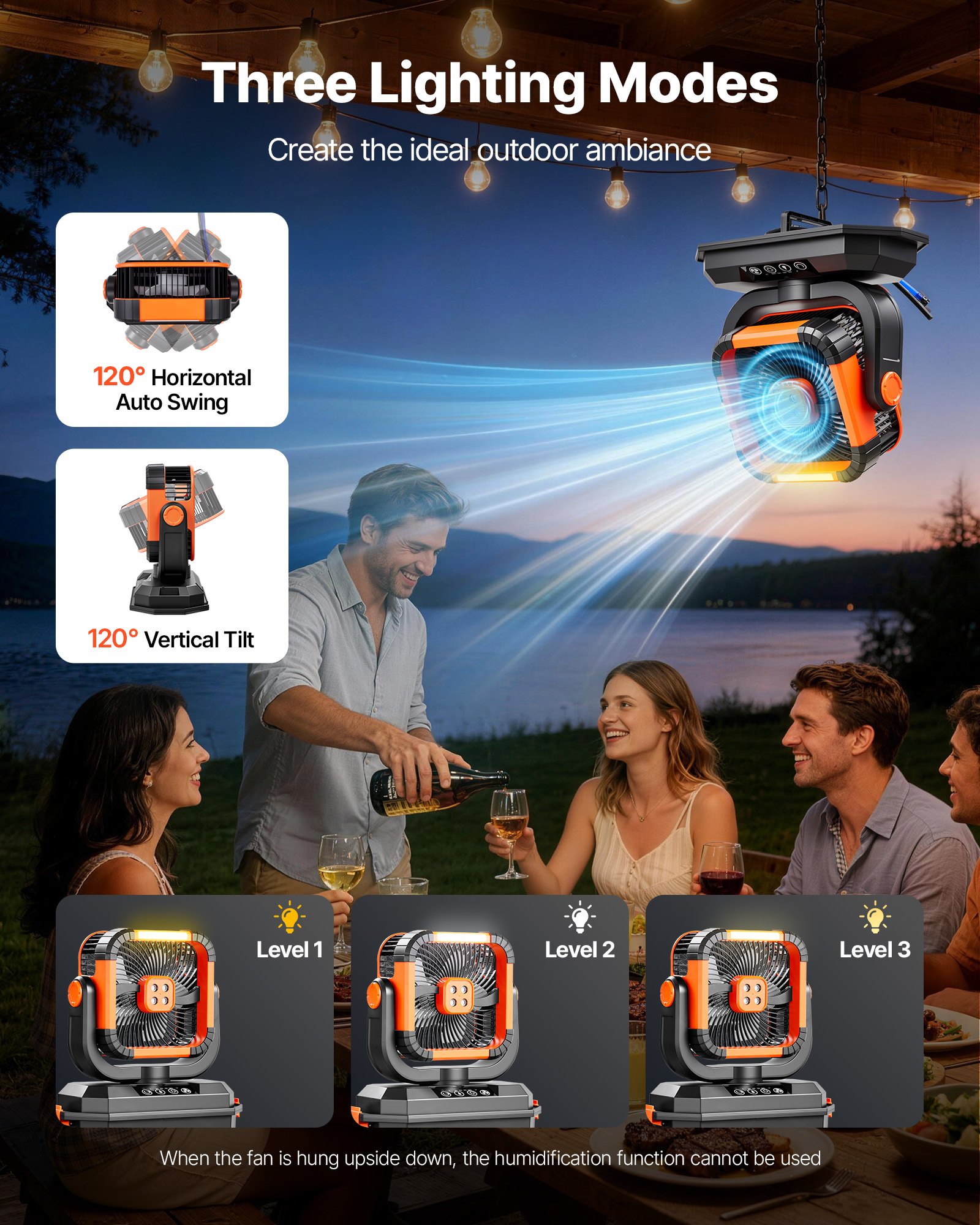 VEVOR Misting Fan, 2400RPM Motor Camping Misting Fan, Mister Cooling Fans with 3.17 gal Water Tank, 20000mAh Battery, 4-Speed Wind & 3 Lighting Modes, Water Cooling Fans for Indoor, Outdoor, Patio