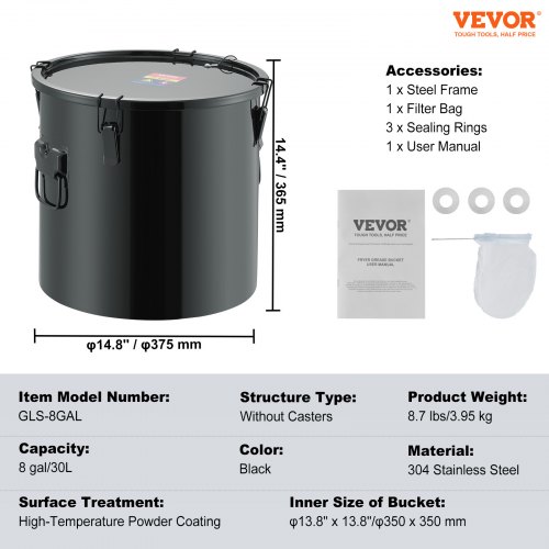 PETSTIBLE Roestvrijstalen oliezeefkan met zeef 304 roestvrij staal met frituurmand Grote capaciteit Multifunctionele friteuse en filter (1,5L