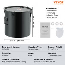 VEVOR friteusevetemmer olie-afvoercontainer 30L, roestvrijstalen frituurolie-emmer, roestvrije coating, olietransportcontainer met deksel, filterzak voor het filteren van hete bakolie, zwart