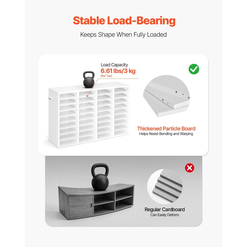 VEVOR Brievenbak met 36 vakken en uitneembare planken, houten documentenbak, dossierhouder voor kantoor, thuis of in de klas, opbergbak voor dossiers, documenten en papier, wit