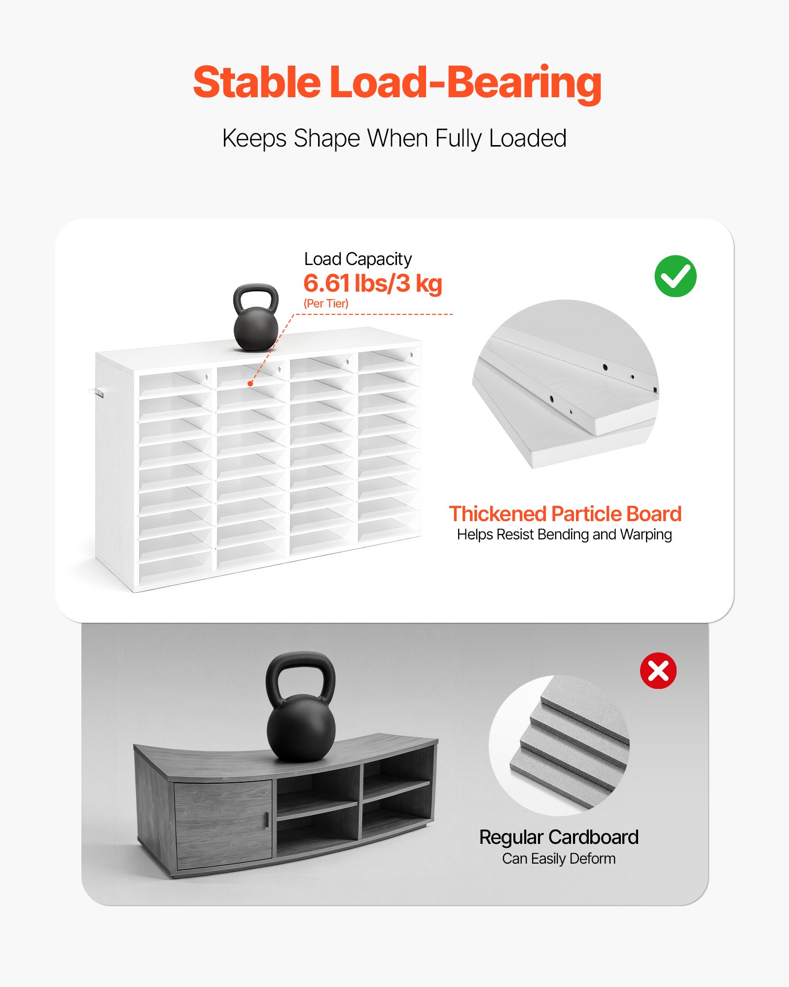 VEVOR Brievenbak met 36 vakken en uitneembare planken, houten documentenbak, dossierhouder voor kantoor, thuis of in de klas, opbergbak voor dossiers, documenten en papier, wit