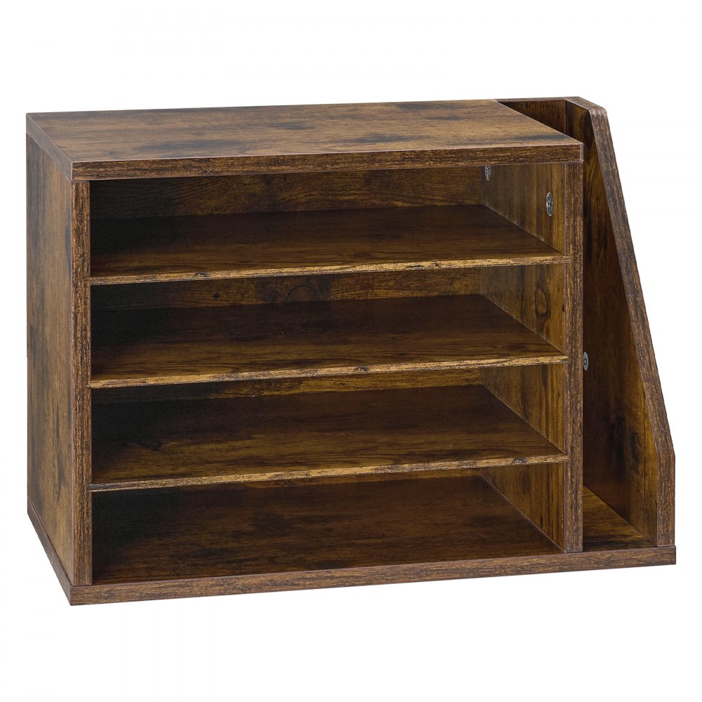 VEVOR Brievenbak met 4 vakken en uitneembare planken, houten documentenbak met dossierhouder, dossierorganizer voor kantoor en klaslokaal, opbergbak voor dossiers, documenten en papier, bruin