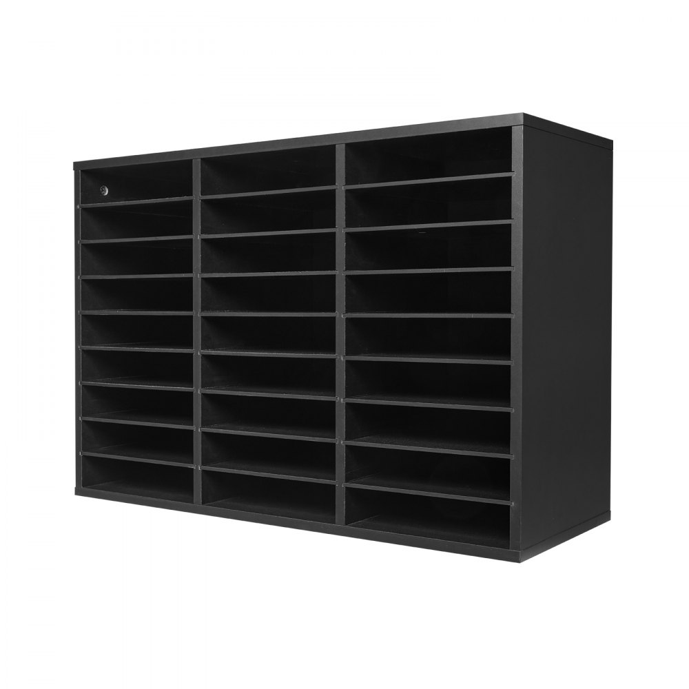 VEVOR Literatuur Organizer Documentenbak met 27 compartimenten en verwijderbare planken, Brievenbak voor ordners, gemaakt van hout, spaanplaat, opbergruimte voor kantoor, klaslokaal, ordner, zwart