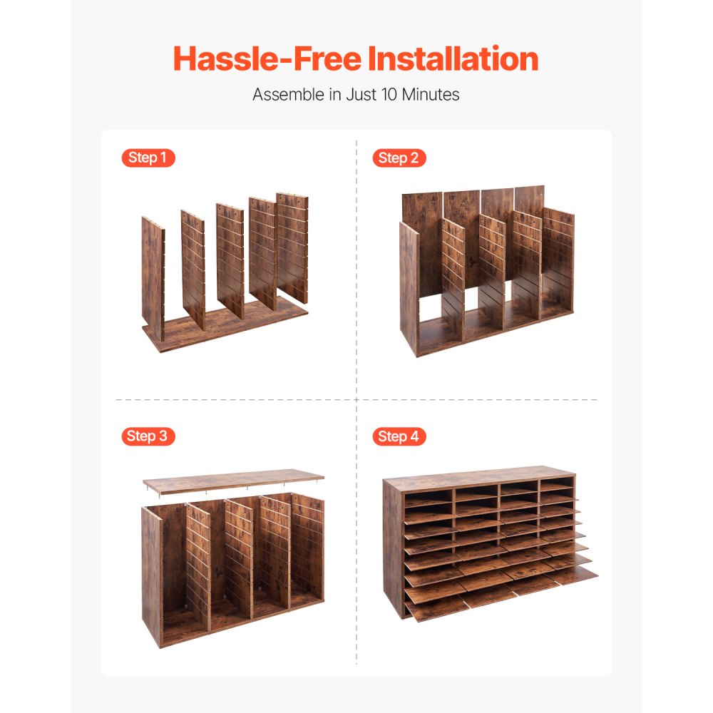 VEVOR Literature Organizer, 36 Compartments Office Mailbox with Removable Shelves, Wood Mailbox Sorter Particle Board Office Home Classroom Storage, File Sorter for File, Document, Paper, Dark Brown