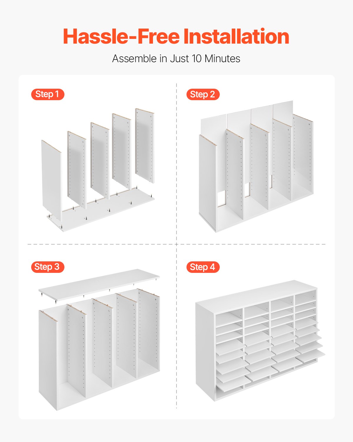 VEVOR Literatuur Organizer Documentenbak met 36 vakken en verstelbare planken, Bestandssorteerder Brievenbak Documentenopslag Gemaakt van spaanplaat en MDF, Opbergruimte voor Kantoor Klaslokaal Wit