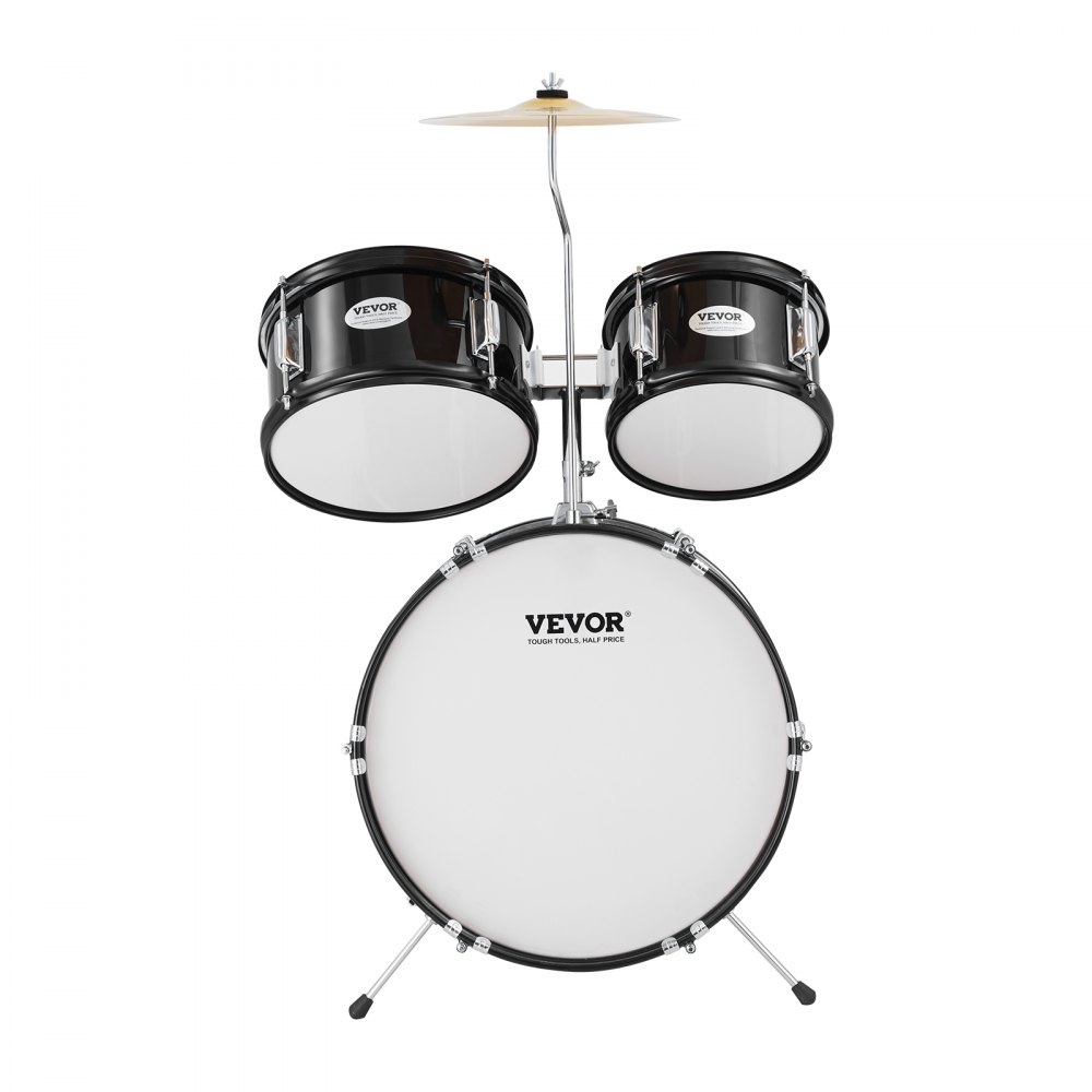 VEVOR Kids Drumset, 5-delige beginnersdrumset met bastoms, snaredrum, drumstokken, verstelbare bekkens, hihatpedaal en twee paar drumstokken, voor kinderen, zwart