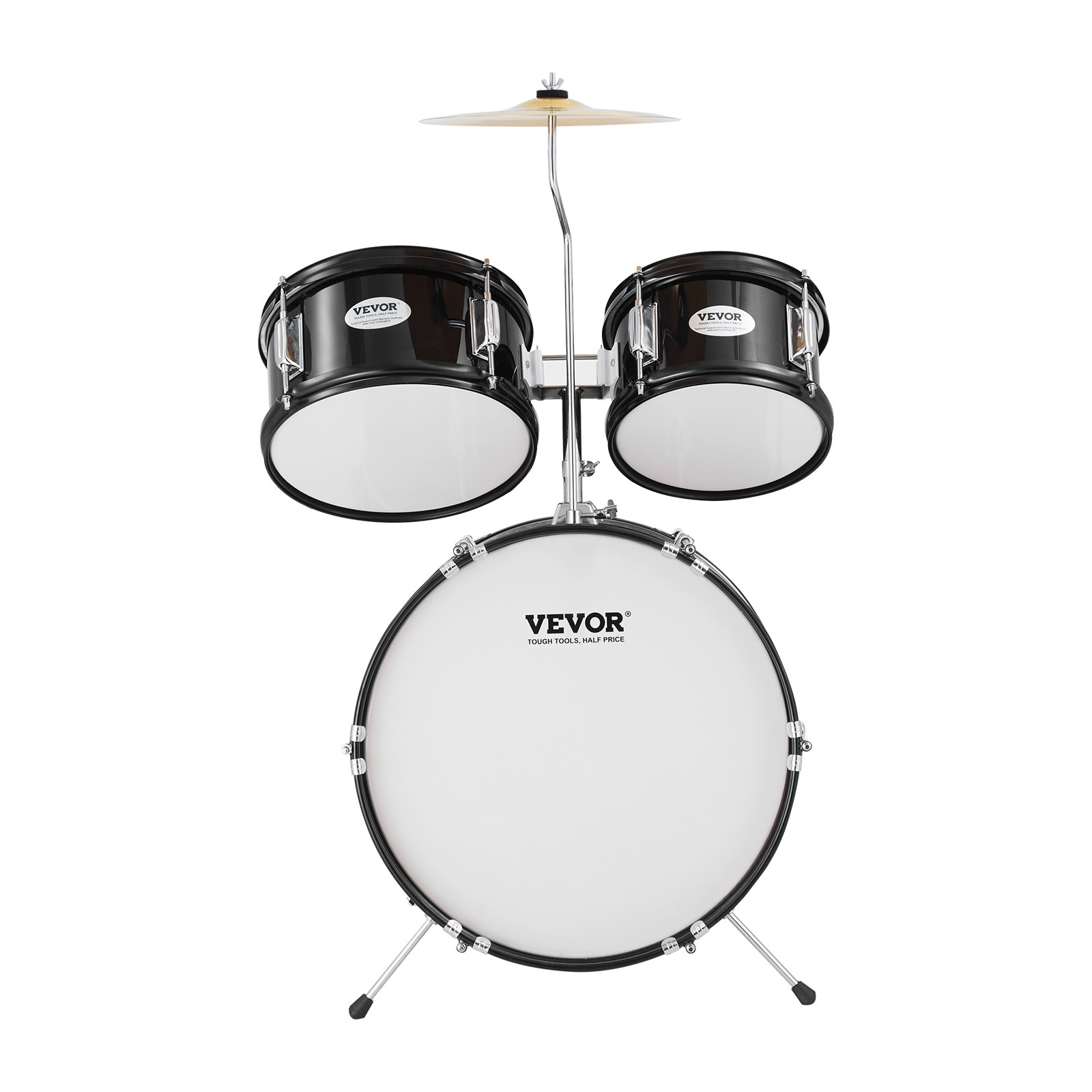 VEVOR Kids Drumset, 5-delige beginnersdrumset met bastoms, snaredrum, drumstokken, verstelbare bekkens, hihatpedaal en twee paar drumstokken, voor kinderen, zwart