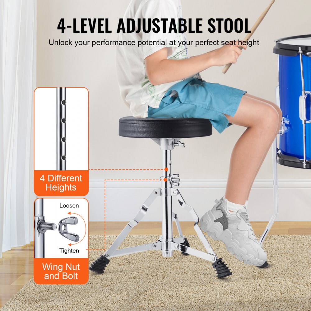 VEVOR 5-delige drumset voor kinderen, beginnersdrumset met bastoms, snaredrum, floortrommel, verstelbare drumkruk, hi-hatpedaal en twee paar drumstokken, geschikt voor kinderen, blauw