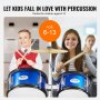 Twee kinderen spelen op een blauwe VEVOR kinderdrumset en promoten percussie voor kinderen van 6 tot 13 jaar.