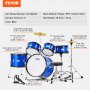 VEVOR 5-delige drumset voor kinderen, beginnersdrumset met bastoms, snaredrum, floortrommel, verstelbare drumkruk, hi-hatpedaal en twee paar drumstokken, geschikt voor kinderen, blauw