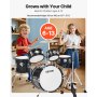 VEVOR 5-delige drumset, inclusief 14" basdrum, 8" snaredrum, 6" & 8" tomtoms, 10" floortom, 10" crashbekken en 8" hihat, voor kinderen van 6-13 jaar (zwart)