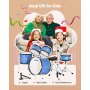 VEVOR 5-delige drumset, inclusief 16" basdrum, 10" snaredrum, 8" & 10" tomtoms, 13" floortom, 10" crashbekken en 8" hihat, voor kinderen van 6-13 jaar, blauw