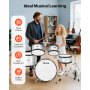 VEVOR Kids Drum Set, 5-Piece 16 in Junior Drum Sets, Beginner Drums Set with Adjustable Throne, Cymbal & Two Pairs of Drumsticks, Musical Learning Drums Instrument Kit, for Children Ages 6-13(Silver)
