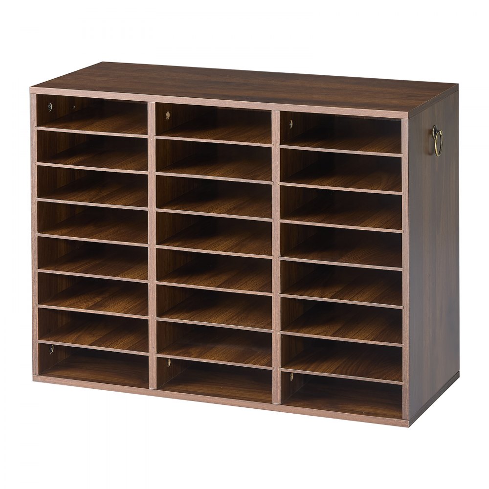 VEVOR Houten documentenbak/bureau-organizer met 24 vakken, bruin, opbergbak voor standaard A4-documenten, dossiers en papier, met verstelbare planken voor kantoor, thuis en in de klas, MDF