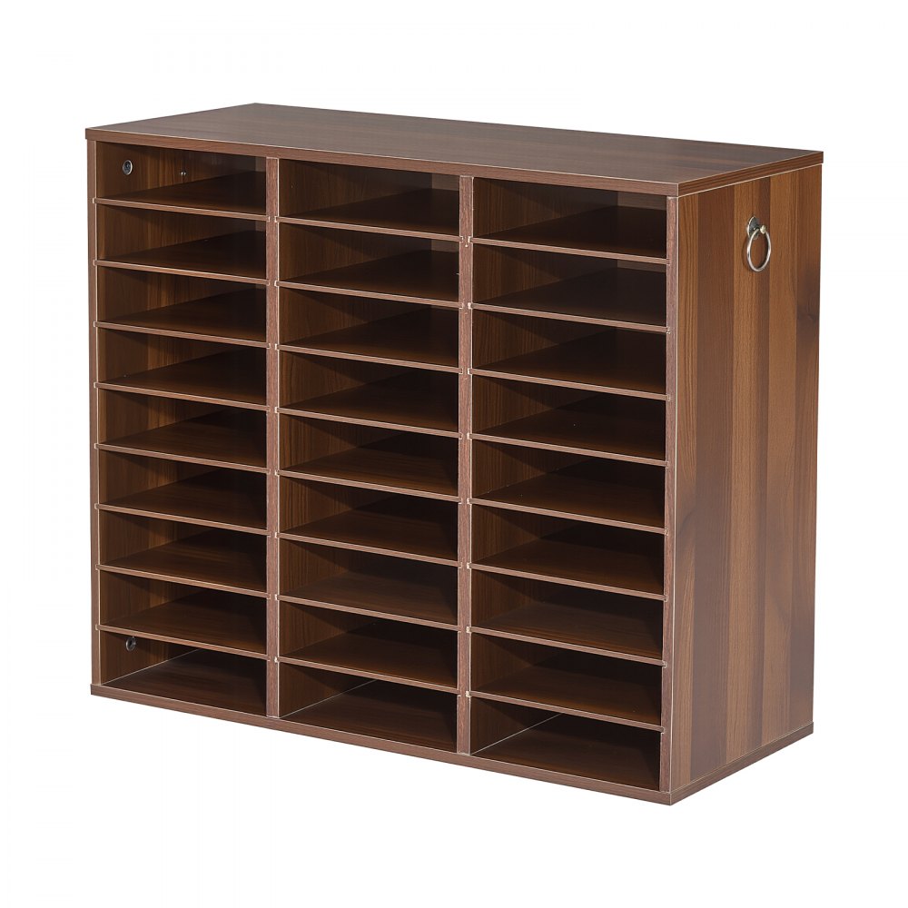 VEVOR Houten documentenbak/bureau-organizer met 27 vakken, bruin, opbergbak voor standaard A4-documenten, dossiers en papier, met verstelbare planken voor kantoor, thuis en in de klas, MDF