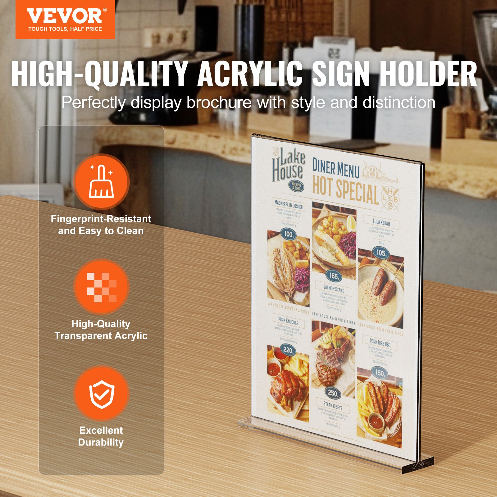 VEVOR Sign Holder Tafelstandaard, 6 stuks 223,52 x 279,4 mm Brochurehouder, T-vormig dubbelzijdig displaybordstandaard Helder acryl menuhouder voor restaurant, kantoor, bruiloft, bar