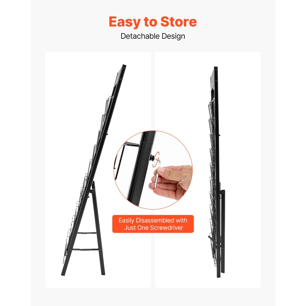 VEVOR Brochure Display Rack, 20 Pockets Magazine Literature Display Stand, Portable Floor Standing Magazine Rack, Metal Newspaper Catalog Holders for Shop, Exhibitions, Office, Trade Show, Black