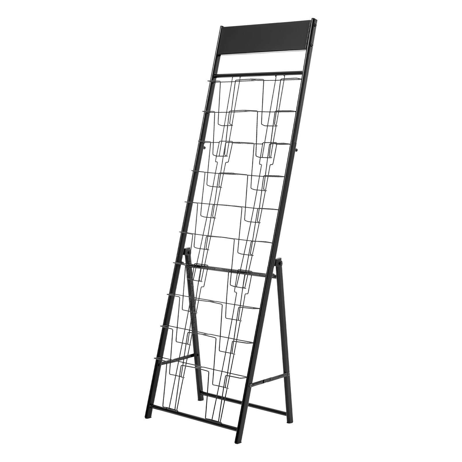 VEVOR Brochure Display Rack, 20 Pockets Magazine Literature Display Stand, Portable Floor Standing Magazine Rack, Metal Newspaper Catalog Holders for Shop, Exhibitions, Office, Trade Show, Black