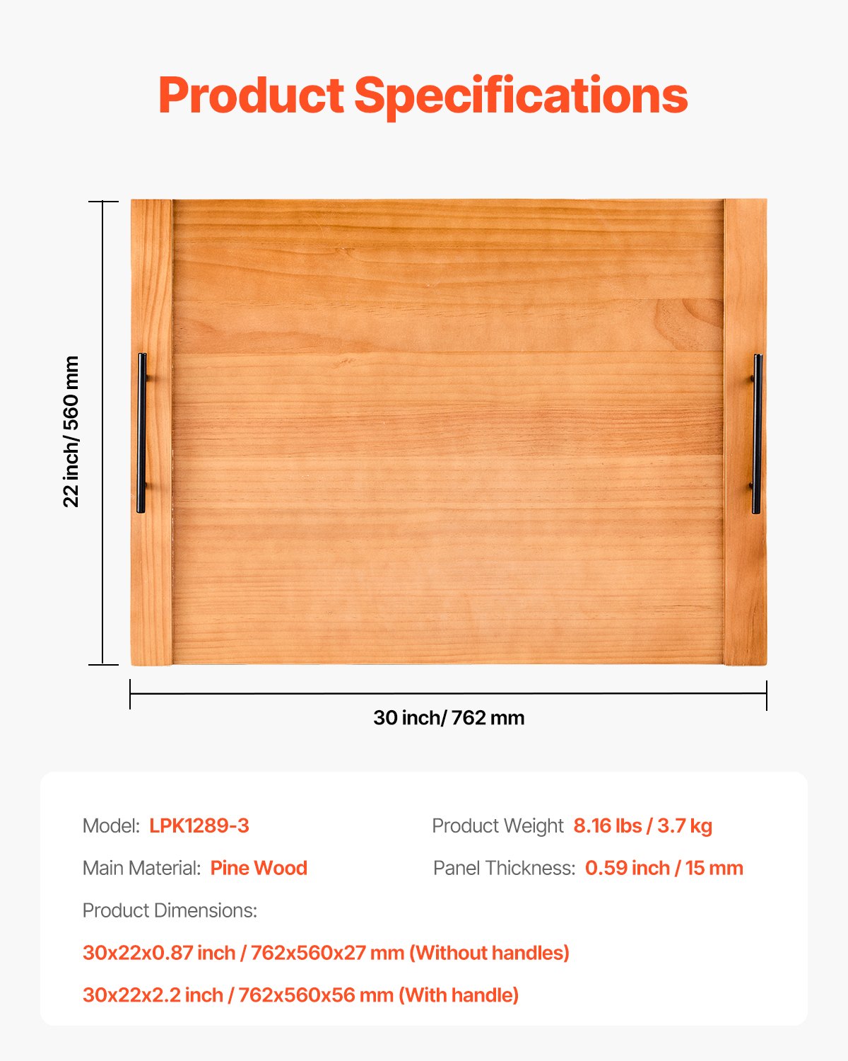 VEVOR Pasta Board Fornuishoes Grenen Fornuishoes voor Elektrisch & Gasfornuis, Fornuishoes voor Werkblad & Dienblad, Afdekplaat met Handgrepen (76,2 x 55,88 cm) Natuurlijk