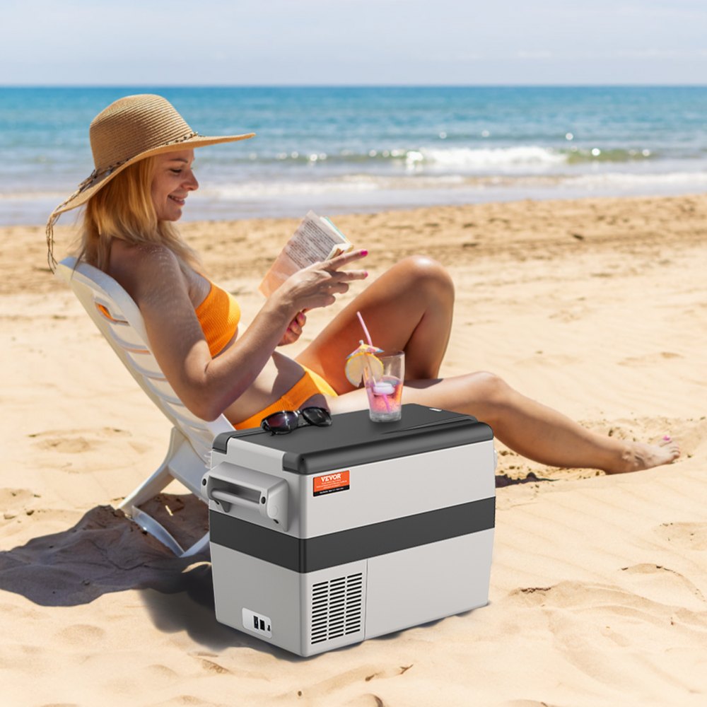 VEVOR Car Refrigerator, 12 Volt Car Fridge, 42L Portable Dual Zone Freezer, Adjustable Range from -4℉ to 50℉, 12/24V DC and 100-240V AC Compressor Cooler Outdoor