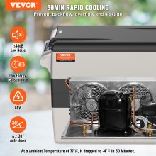 VEVOR 12V Car Refrigerator Car Cooler Box, Portable 52L Freezer with Two Zones & Handle, Adjustable Range from -20~10℃, Compressor Cooler Truck Boat Outdoor Camping