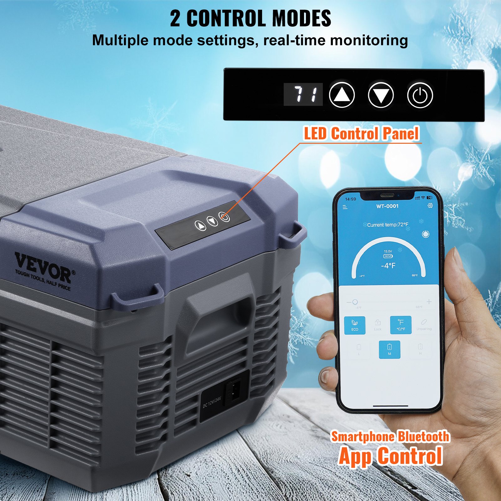 VEVOR Autokoelkast, 12-volt autokoelkast, draagbare 15-liter vriezer met één temperatuurzone, instelbaar temperatuurbereik van -4℉ tot 68℉, 12/24V DC en 100-240V AC compressor koeler voor buiten, kamperen en camperen