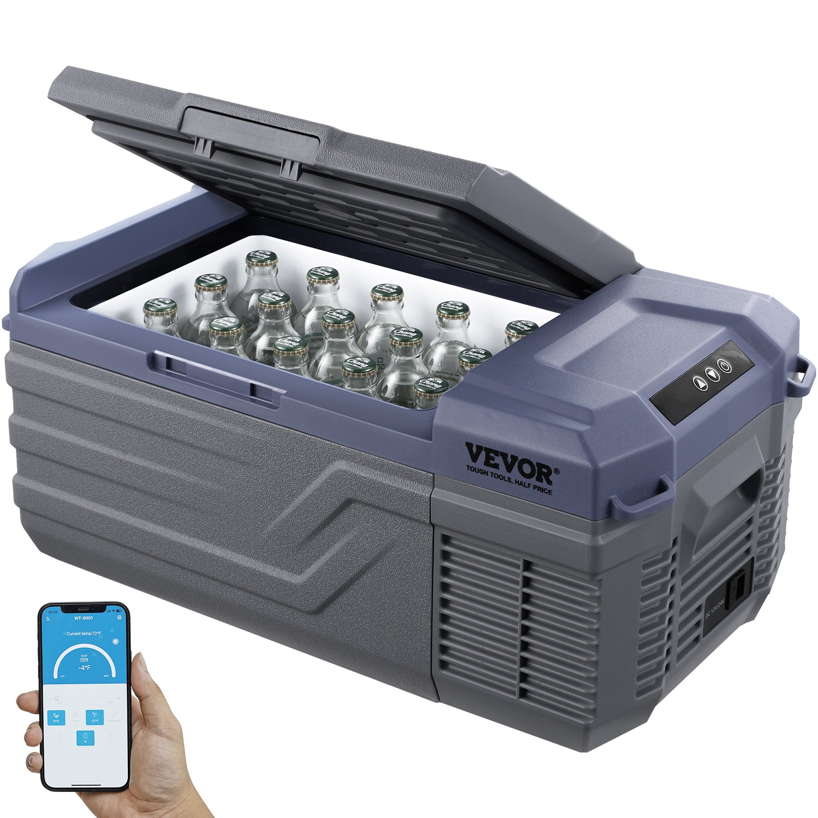 VEVOR Autokoelkast, 12-volt autokoelkast, draagbare 15-liter vriezer met één temperatuurzone, instelbaar temperatuurbereik van -4℉ tot 68℉, 12/24V DC en 100-240V AC compressor koeler voor buiten, kamperen en camperen