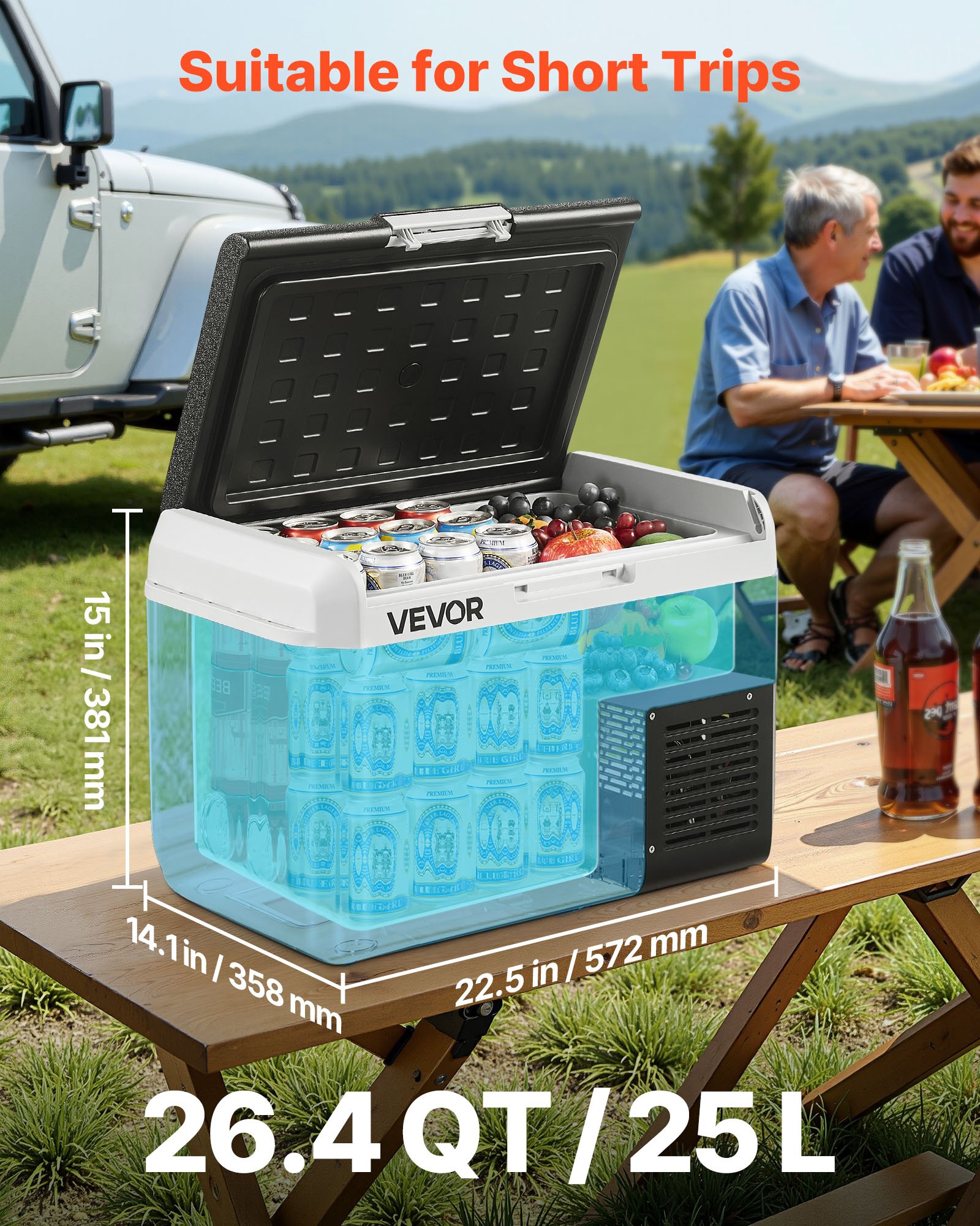 VEVOR Compressor Koelbox 25L, Draagbare Autokoelkast met Instelbare Temperatuur & App Bediening, Koelkast 12/24V DC en 100-240V AC voor Buitenactiviteiten zoals Kamperen, Reizen en Campers