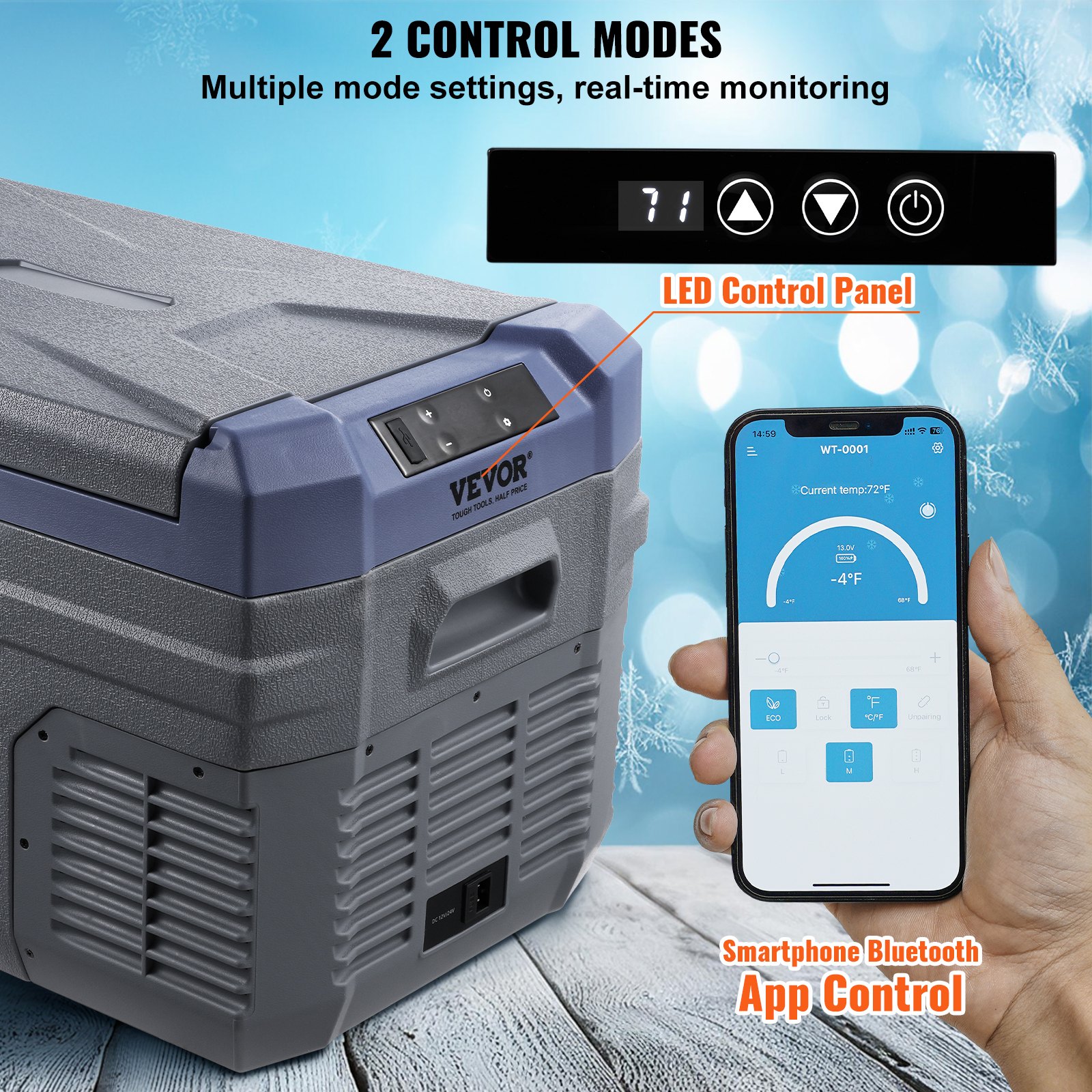 VEVOR Autokoelkast, 12-volt autokoelkast, draagbare 30-liter vriezer met één temperatuurzone en ingebouwde verlichting, -20°C tot 20°C, 12/24V DC en 100-240V AC compressor koeler voor buiten, kamperen en camperen